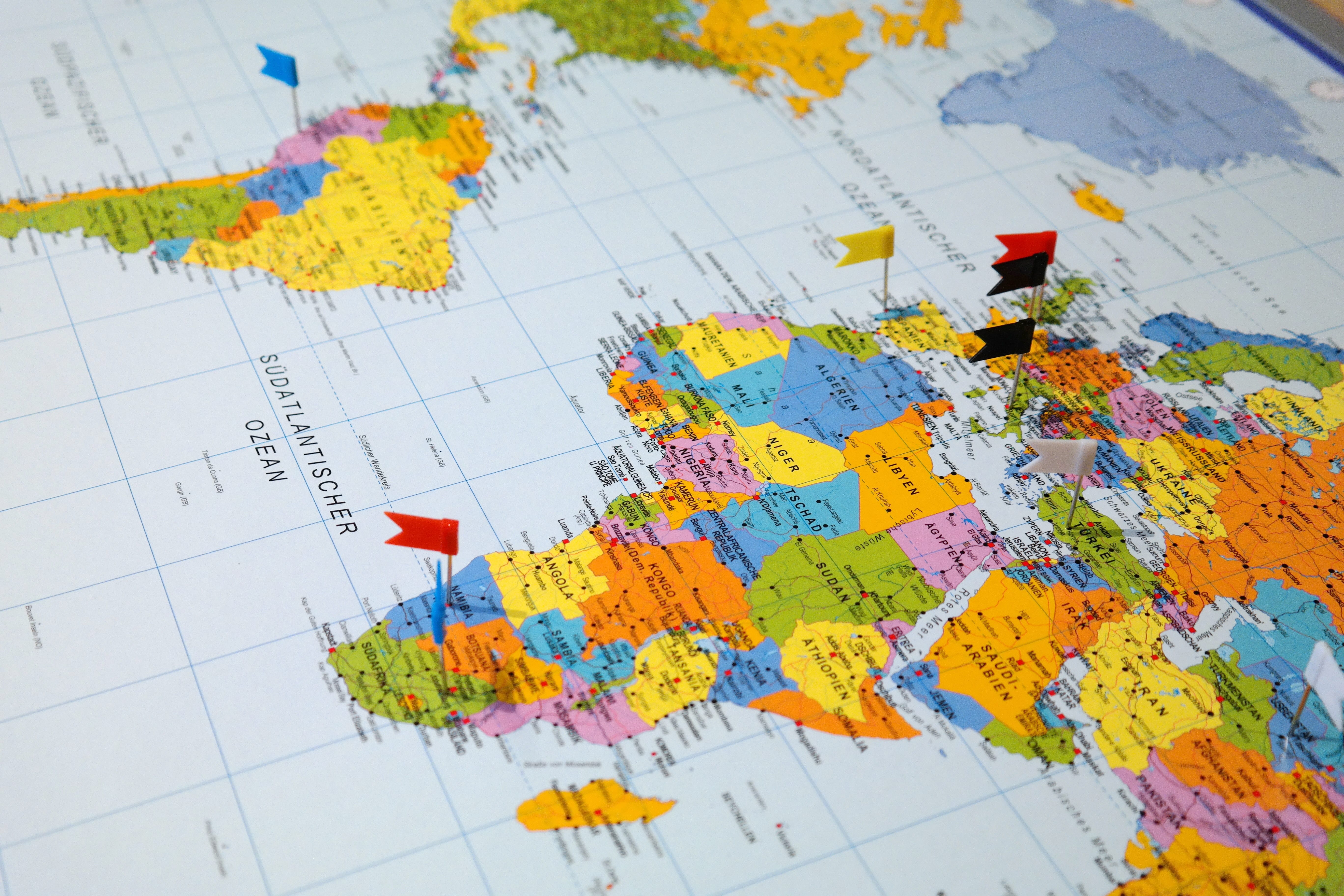 Atlas Continent With Pin Flags