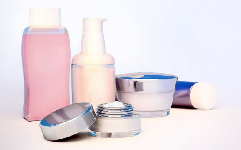 Beauty products in different bottles