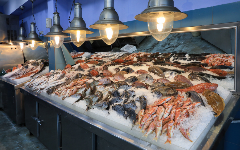 Seafood displayed in a wet market