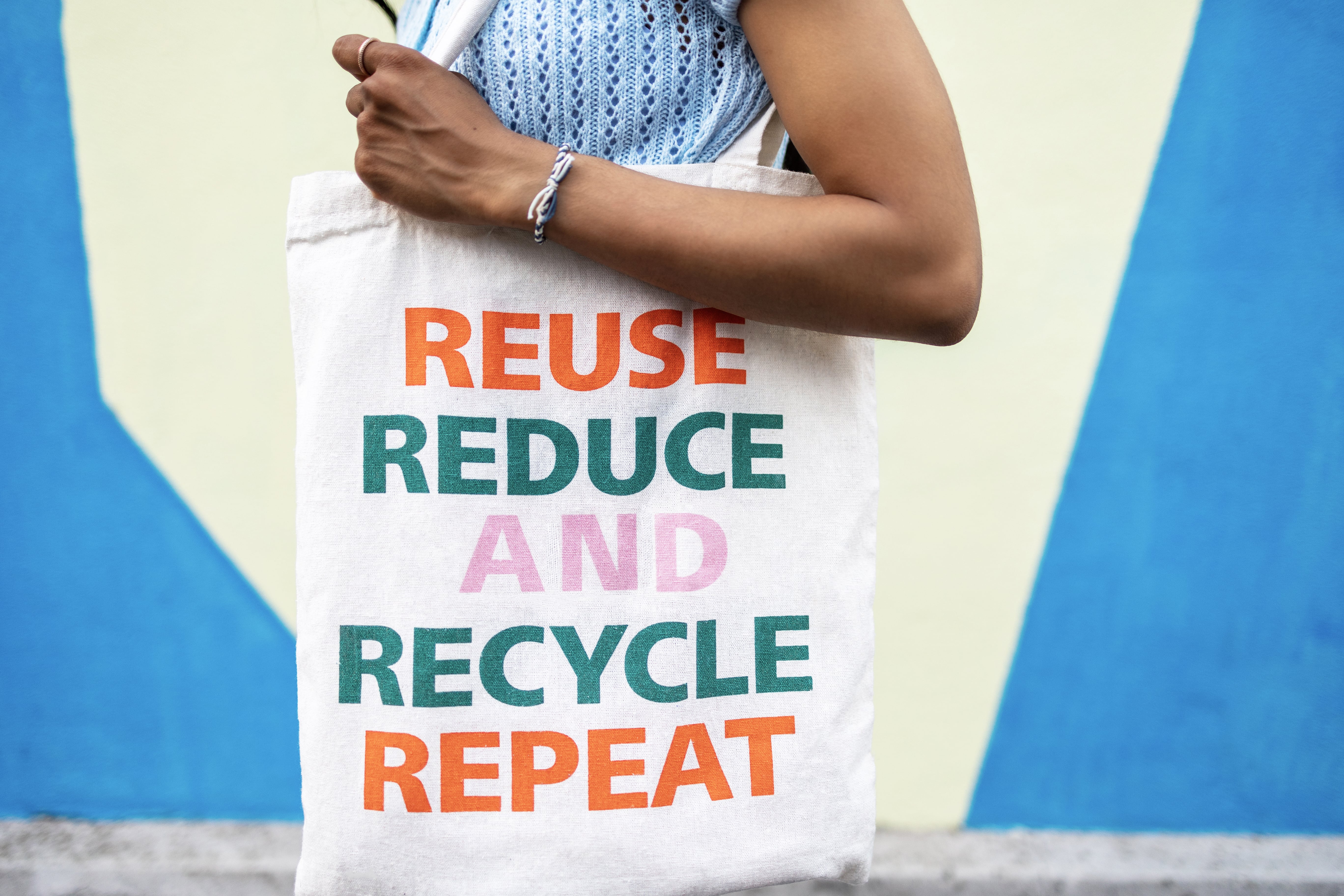 Reuse Reduce Recycle Repeat Message on Fabric Shopping Bag