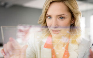 woman with futuristic tablet